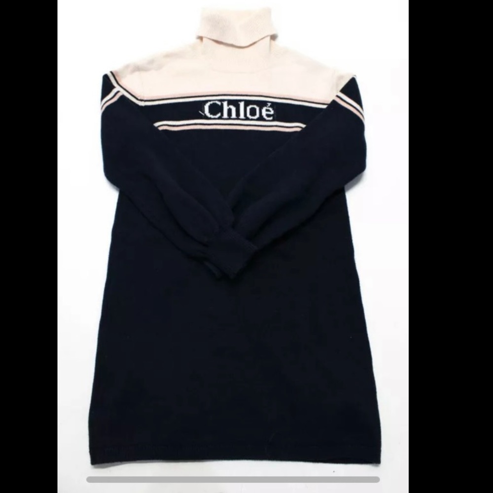 Chloe Girls Cotton Long Sleeve Turtleneck Sweater Dress Blue Size Medium Youth